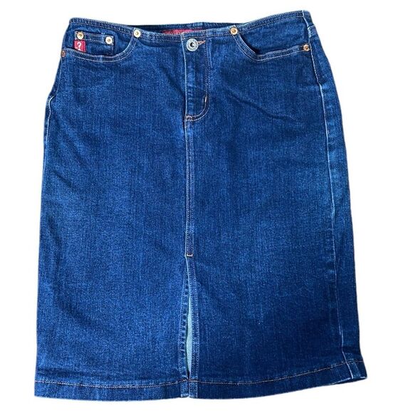 VINTAGE‎ GUESS - Denim Skirt Split in Front Ladies Size 26 Dark Wash - Picture 1 of 11